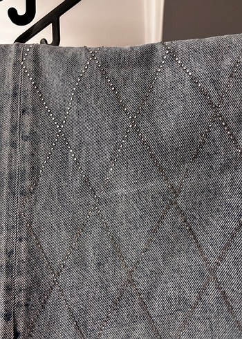 40 Beden Gri Bağcıklı Salaş Midi Denim Kadın Pantolon