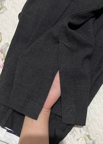 H&M Koyu Gri Kadın Keten Kumaş Pantolon - Görsel 3