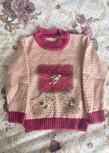 Nakış Detaylı Pembe Kız Çocuk Triko Kazak - Görsel 2