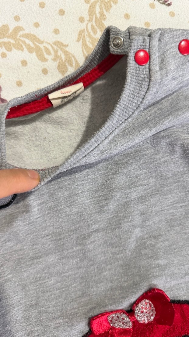 Gri Nakışlı Uzun Kollu kalın Bebek Takımı - Görsel 3