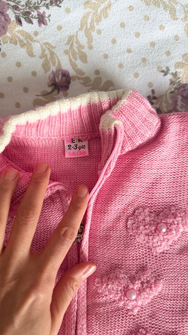 Nakışlı Pembe Bohem Kız Hırka - Görsel 2