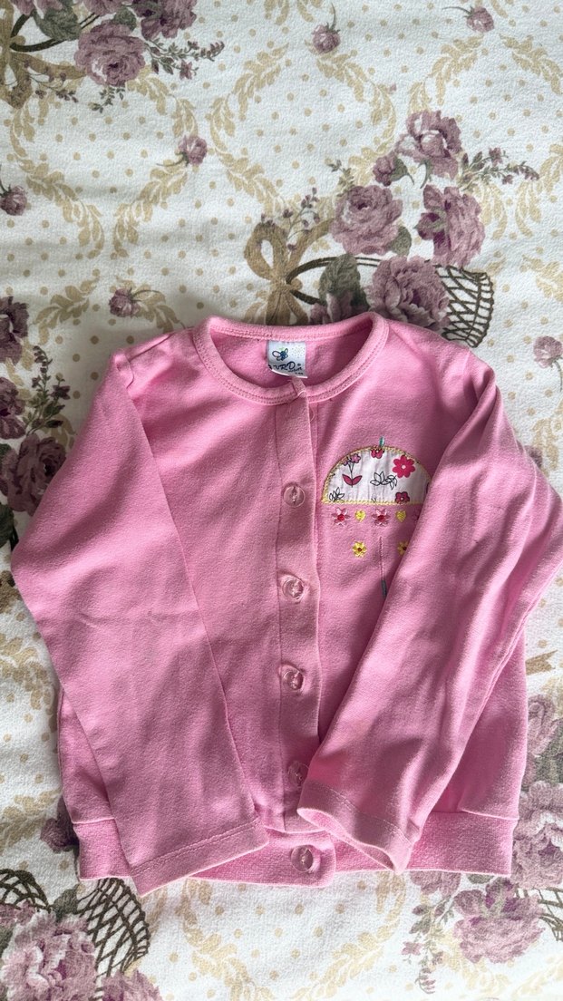 Düğmeli Pembe Kız Çocuk Hırka - Görsel 2