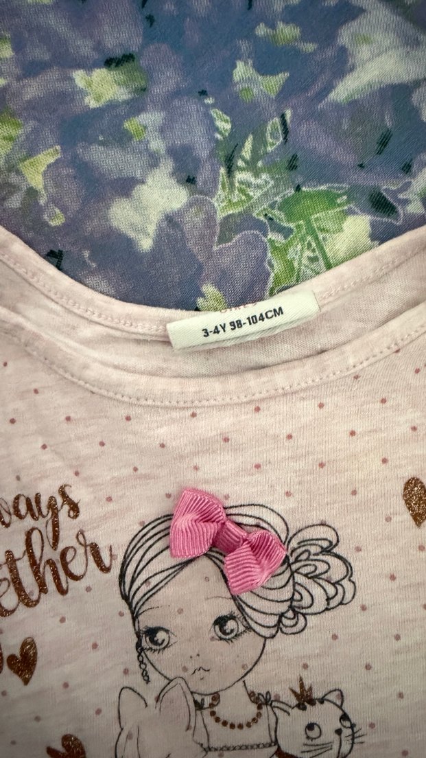 Kız Çocuk Pembe Nakışlı Uzun Kollu Tişört - Görsel 3