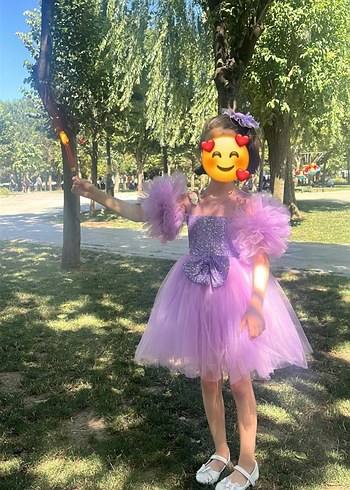 Mor Fırfırlı Straplez Çocuk abiye