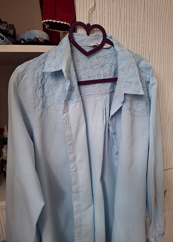 Mavi KetenDüğmeli Gömlek - Görsel 2