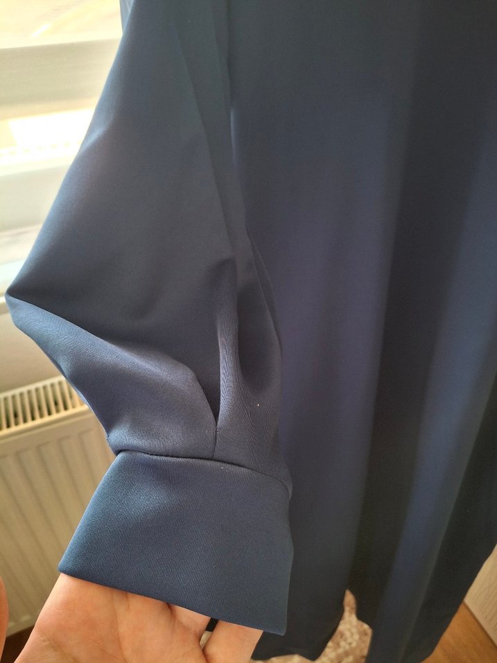 Uzun Kollu Salaş Mavi Kadın Elbise - Görsel 2