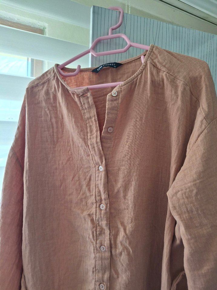 Bej Düğmeli Müslin Gömlek Midi Boy - Görsel 2