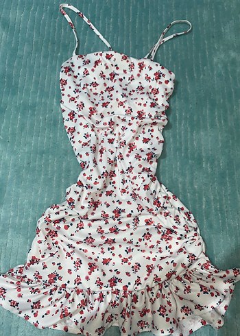 Beyaz Çiçek Desenli Mini Elbise lolita - Görsel 3