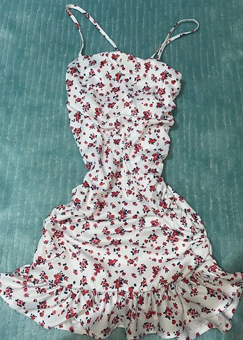 Beyaz Çiçek Desenli Mini Elbise lolita - Görsel 2