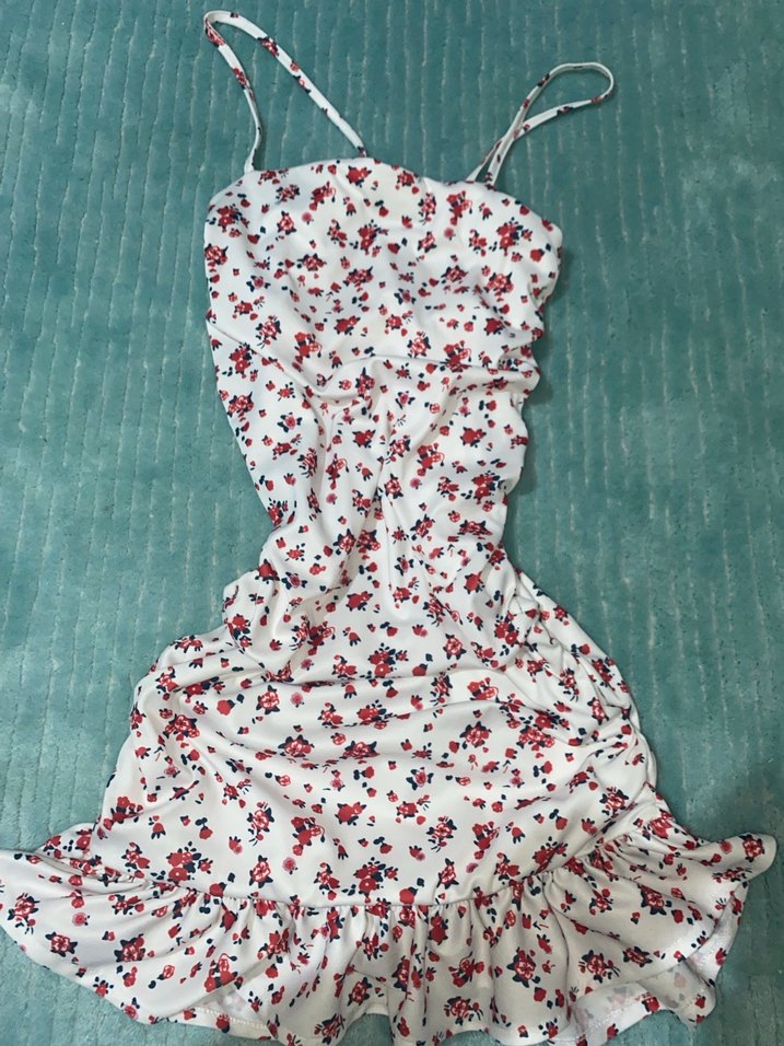 Beyaz Çiçek Desenli Mini Elbise lolita - Görsel 3