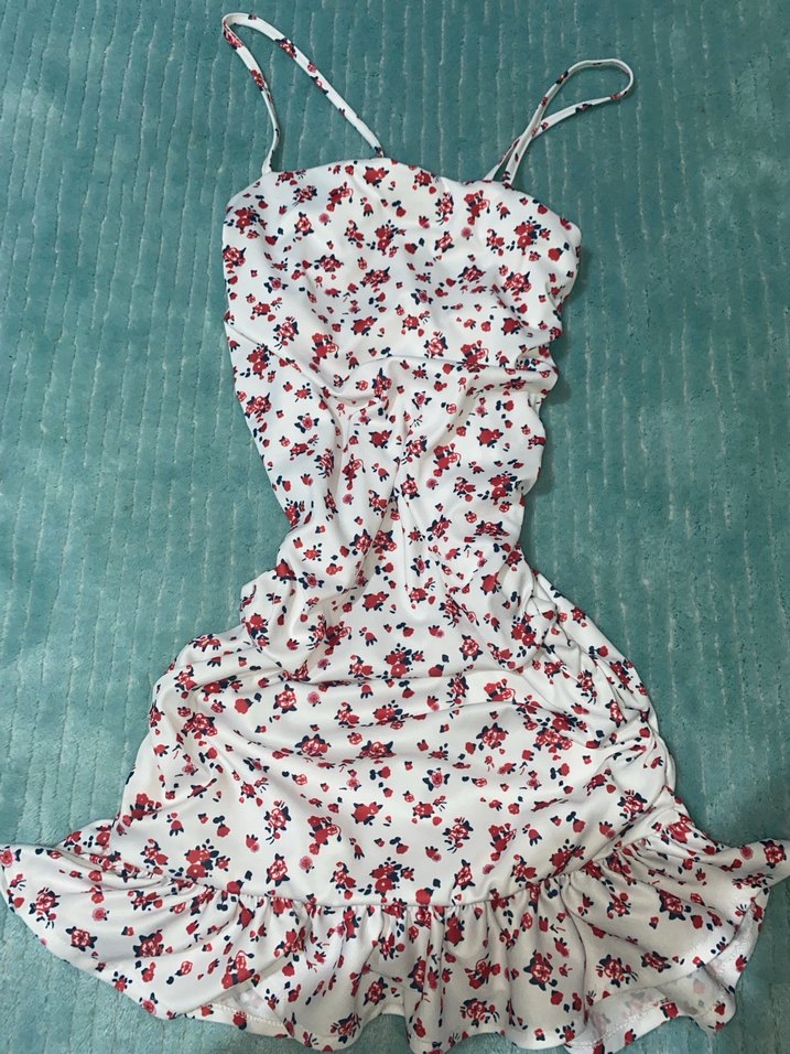 Beyaz Çiçek Desenli Mini Elbise lolita - Görsel 2