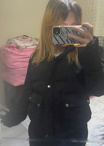 Siyah Oversize Puff Mont - Görsel 2