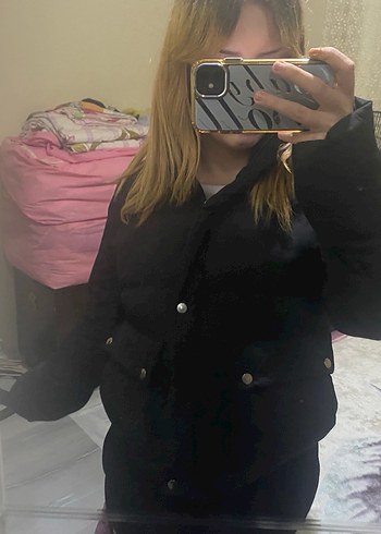 Siyah Oversize Puff Mont - Görsel 3