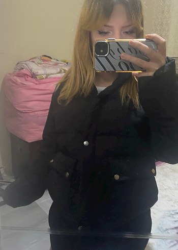 Siyah Oversize Puff Mont - Görsel 4