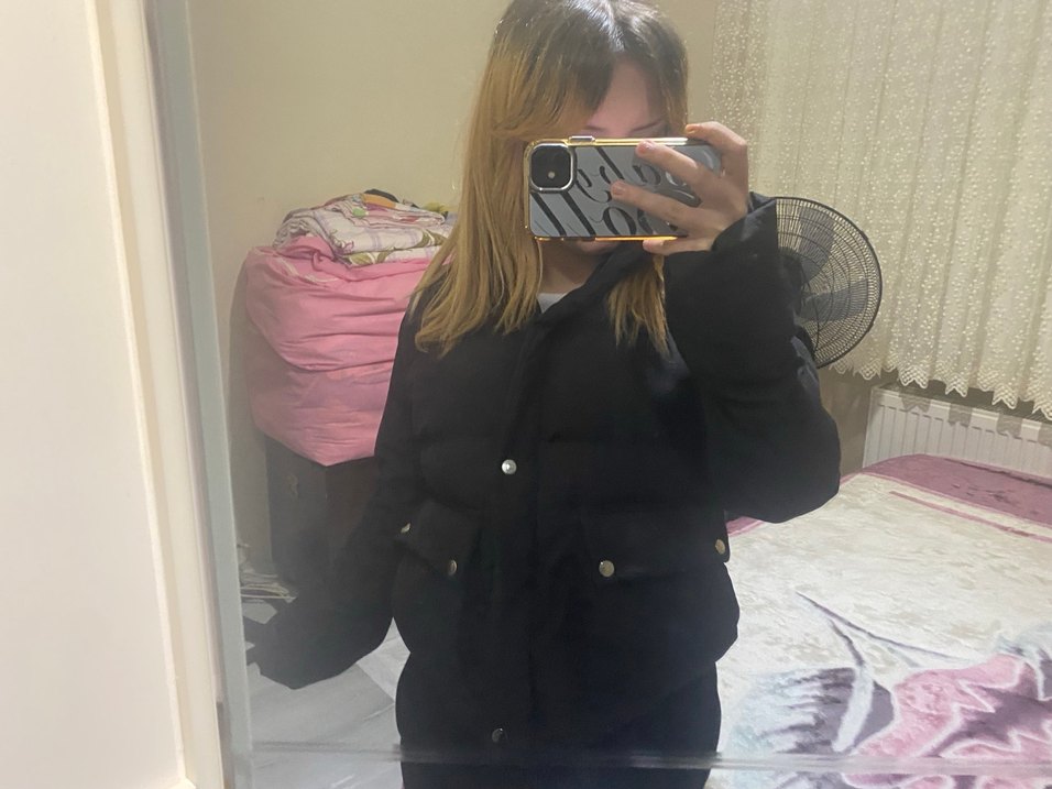 Siyah Oversize Puff Mont - Görsel 2