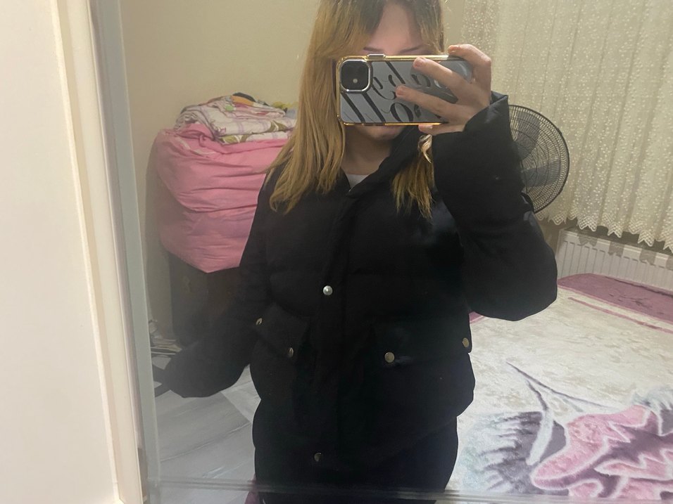 Siyah Oversize Puff Mont - Görsel 3