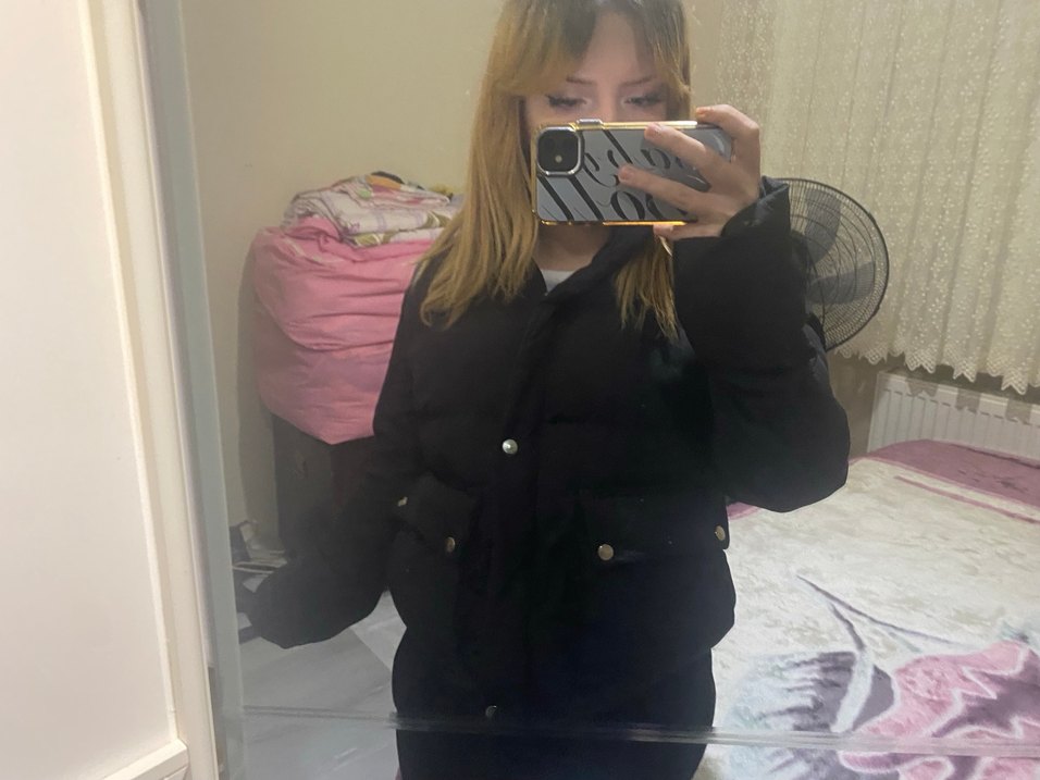 Siyah Oversize Puff Mont - Görsel 4