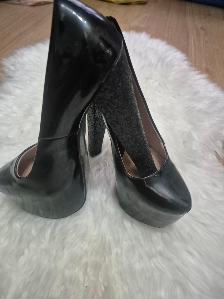 Siyah Parlak Platform Topuklu 21 cm - Görsel 3