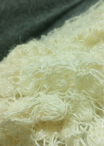 El Yapımı Beyaz Simli Dantel Detaylı Örgü Kadın Şal - Görsel 4