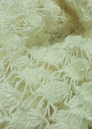 El Yapımı Beyaz Simli Dantel Detaylı Örgü Kadın Şal - Görsel 2