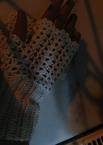 krem rengi Örgü Kadın Eldiven - Görsel 3