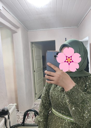 Yeşil Renkli Uzun Kollu Tesettür Abiye Elbise - Görsel 2