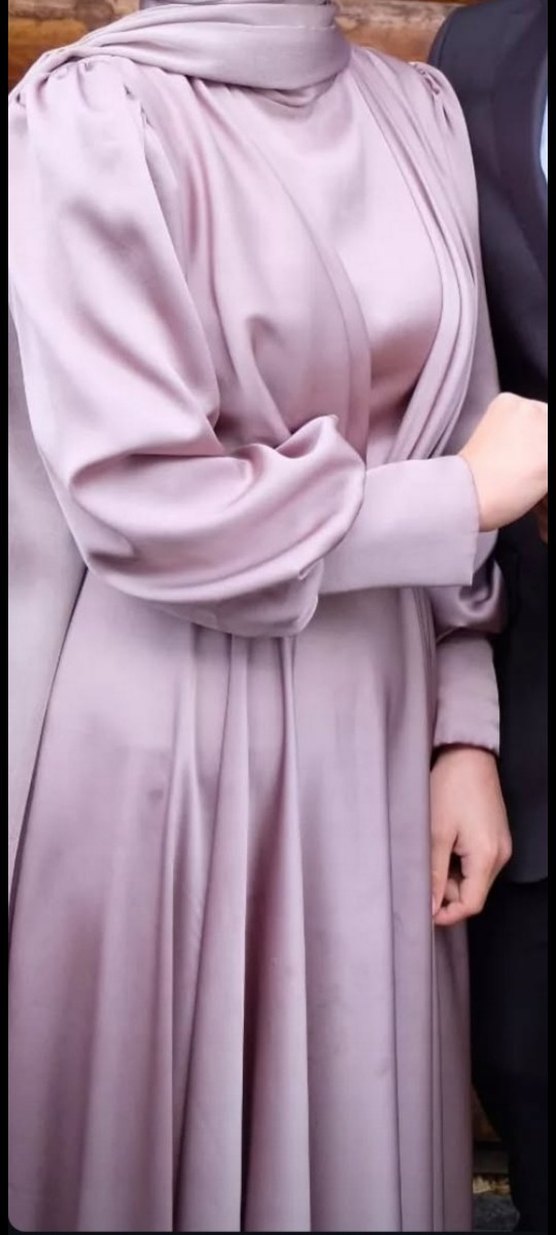 Uzun Kollu Modern Klasik Lila Abiye Elbise - Görsel 3