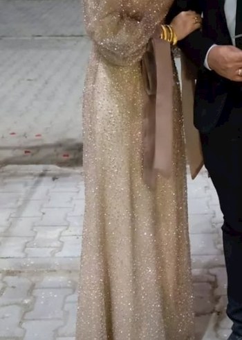 Simli Bej Uzun Abiye Elbise - Görsel 2