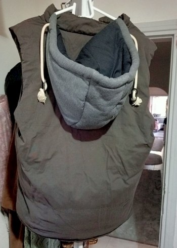 haki Fermuarlı Sokak Stili erkek kapşonlu Yelek - Görsel 2