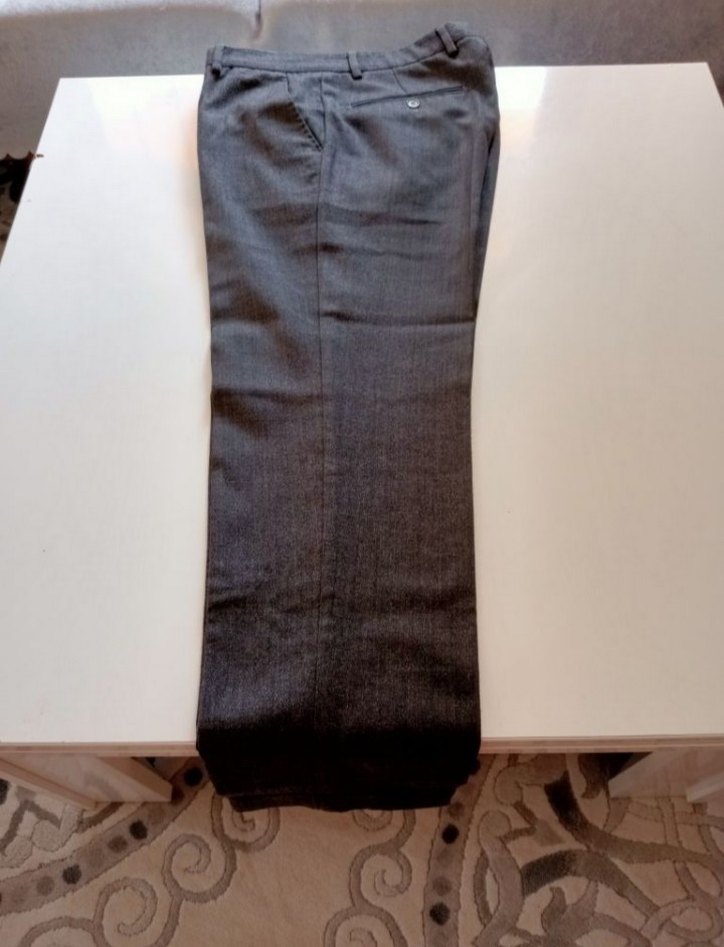 Düğmeli Gri Keten Erkek Pantolon kışlık Damat marka - Görsel 2