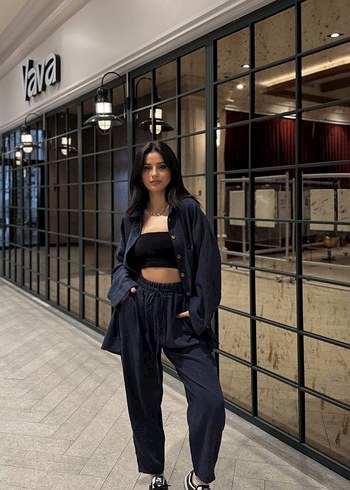 s Beden lacivert Renk Siyah Denim Salaş Midi Kadın Takım