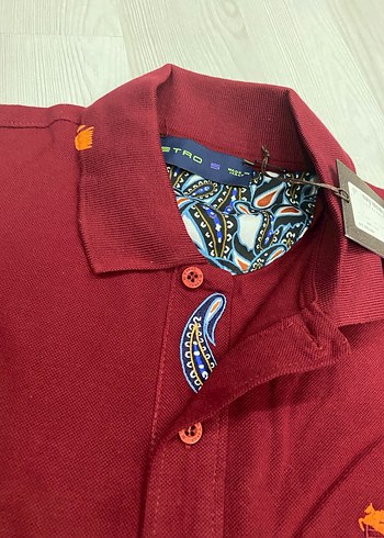 Bordo Düğmeli Polo Yaka Erkek Tişört - Görsel 5