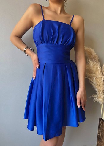 Parlak Mavi Mini Drapeli Kadın Elbise - Görsel 5