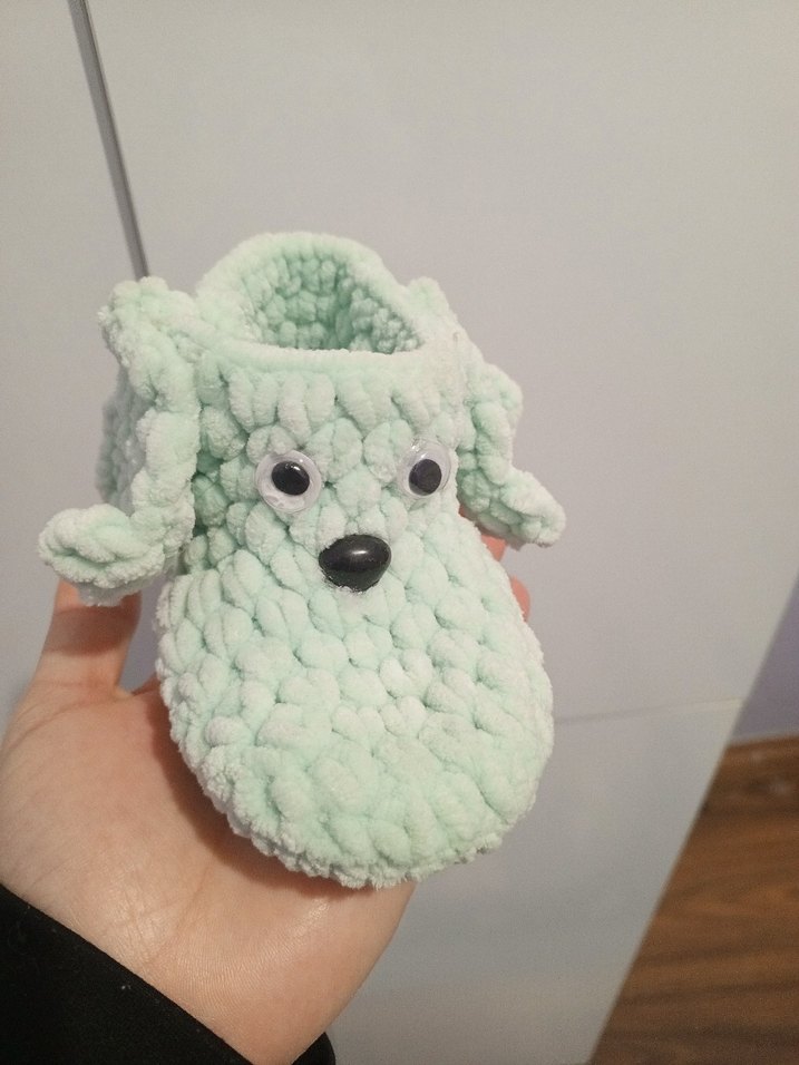 Gri Nakışlı Erkek Bebek Örgü Patik - Görsel 3