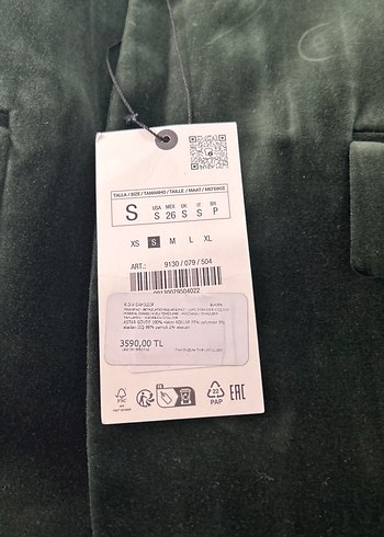 Zara Düğmeli Yeşil Süet Erkek Ceket