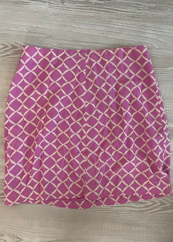 Pembe Desenli Kadın astarlı Mini Etek