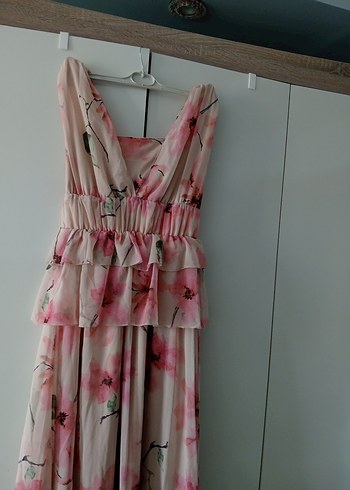 Trendyol & Milla Pembe Bohem Uzun Straplez Elbise