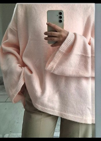 Diğer Oversize Pastel Pembe Triko Kazak