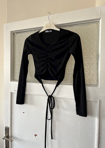 Uzun Kollu Siyah Drapeli Gotik Bluz