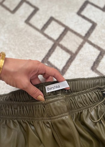 s Beden kahverengi Renk Deri Loose Fit Kemerli Kadın Pantolon
