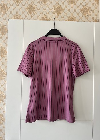 Düğmeli V Yaka Kısa Kollu Pembe Kadın Gömlek - Görsel 3