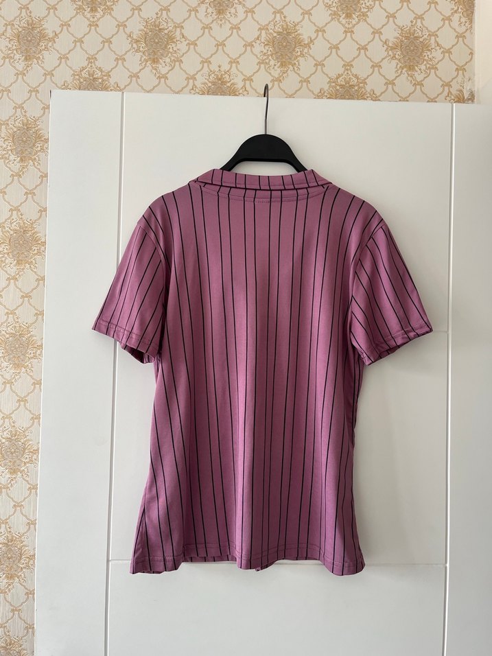 Düğmeli V Yaka Kısa Kollu Pembe Kadın Gömlek - Görsel 3