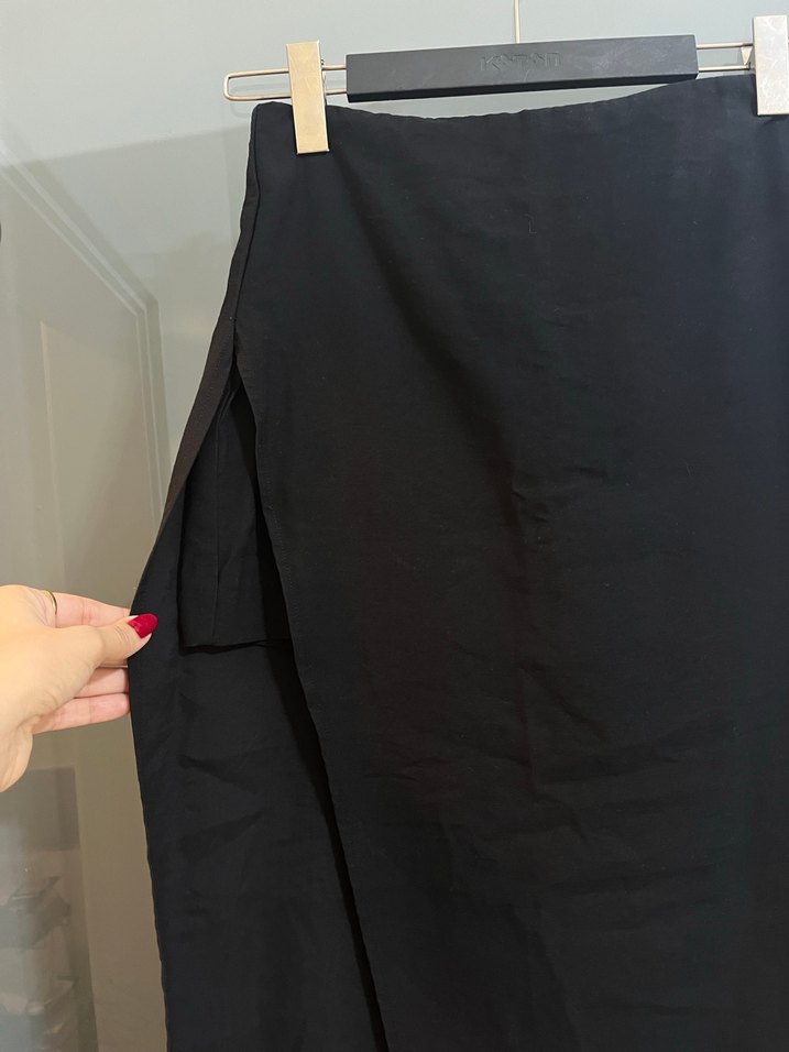 Drapeli Siyah Uzun Kadın Etek - Görsel 3