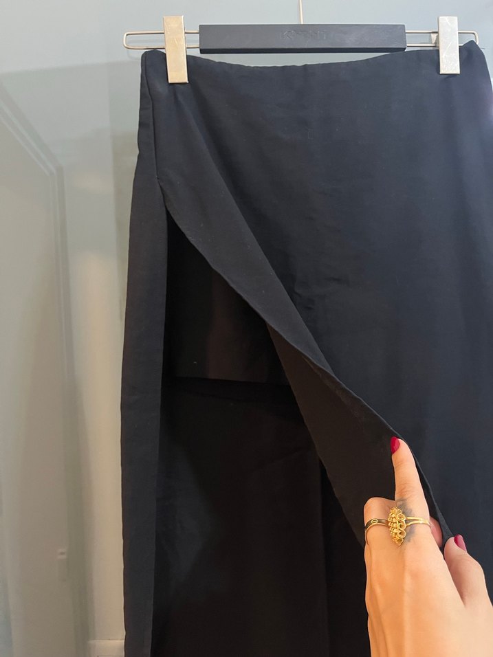 Drapeli Siyah Uzun Kadın Etek - Görsel 2