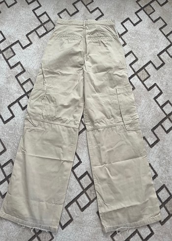 Bej Bol Kesim Kemerli Kadın Kumaş Pantolon - Görsel 4