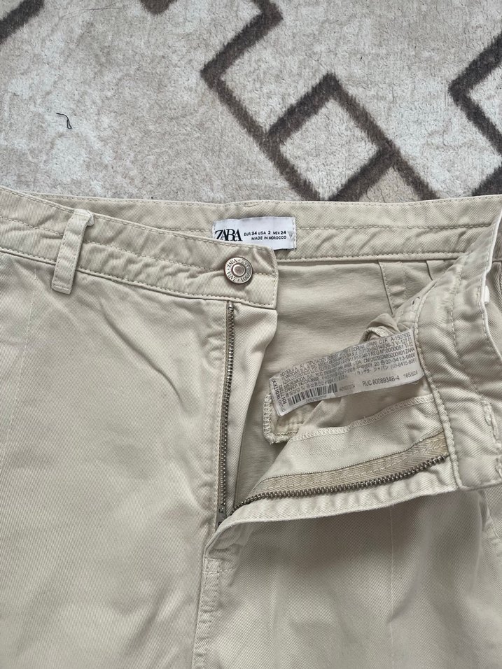 Bej Bol Kesim Kemerli Kadın Kumaş Pantolon - Görsel 2