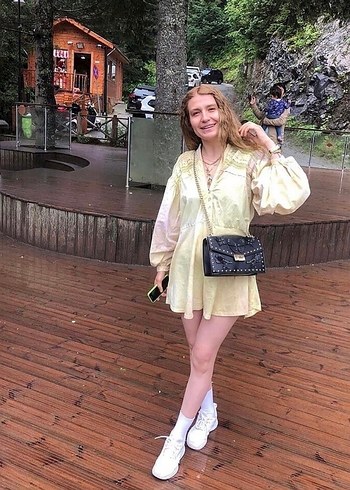 Kadın Sarı Bağlama Desenli Keten Mini Tulum - Görsel 7