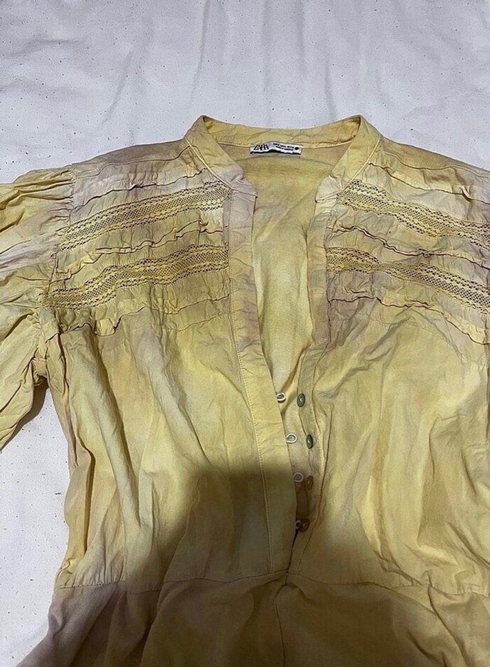 Kadın Sarı Bağlama Desenli Keten Mini Tulum - Görsel 3