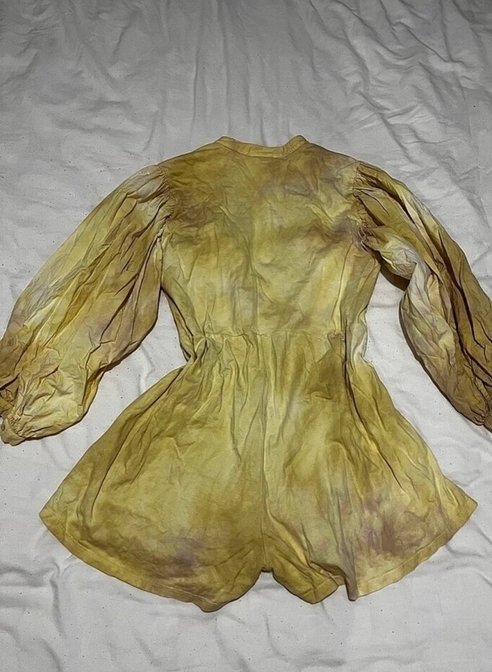 Kadın Sarı Bağlama Desenli Keten Mini Tulum - Görsel 5