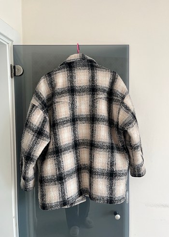 Düğmeli Ekose Gri Yün Kadın kaban - Görsel 4